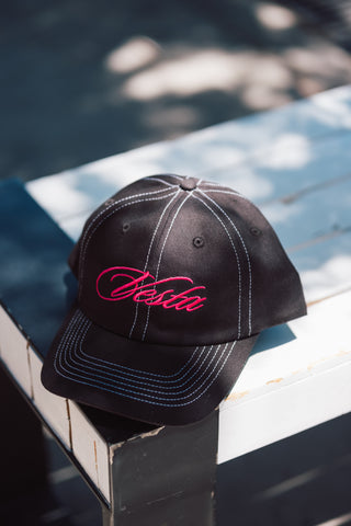 Black Hat with Pink Stitching